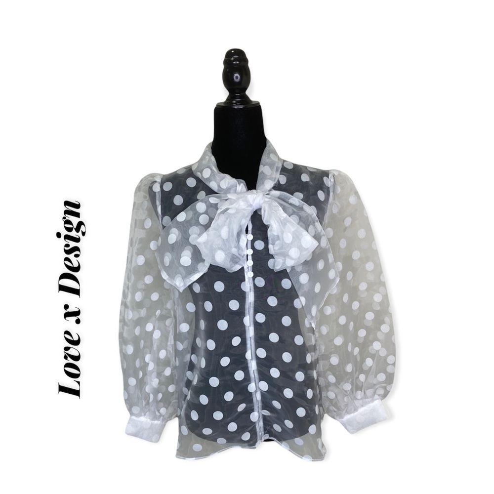 Love x Design Polka Dot Pussybow Sheer Blouse Size M